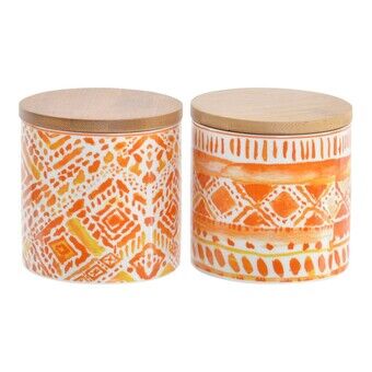 Blik DKD Home Decor Oranje Bamboe Porselein (2 stuks) (9,8 x 9,8 x 10 cm)