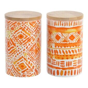Blik DKD Home Decor Oranje Bamboe Porselein (2 stuks) (9,8 x 9,8 x 15,5 cm)