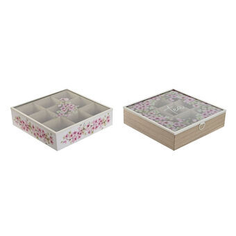 Box for Infusions Home ESPRIT Wit Roze Metaal Kristal Hout MDF 24 x 24 x 6,5 cm (2 Stuks)