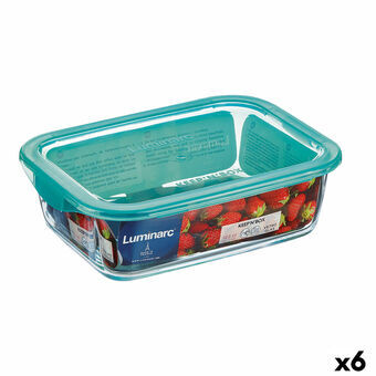 Rechthoekige lunchbox met deksel Luminarc Keep\'n Lagon 12 x 8,5 x 5,4 cm Turkoois 380 ml Glas (6 Stuks)