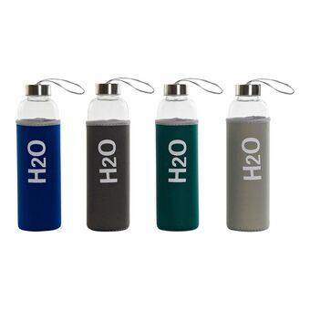 Glazen Fles met Neopreen Hoes DKD Home Decor H2O Aluminium (600 ml) (4 pcs)