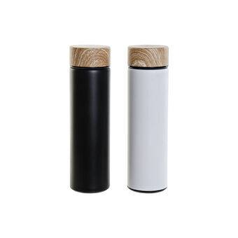 Roestvrijstalen Fles DKD Home Decor Filter Zwart Wit Bamboe (550 ml) (2 Stuks)