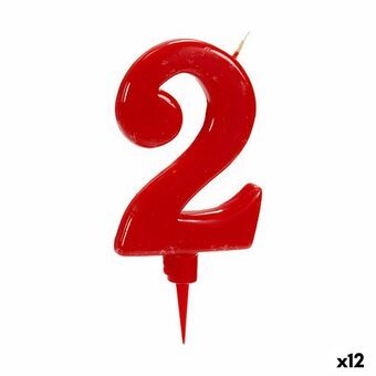 Kaars Rood Verjaardag Cijfer 2 (12 Stuks)