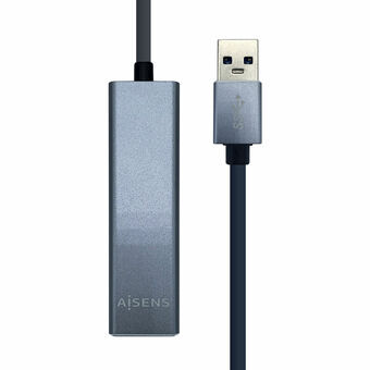 Hub USB Aisens Conversor USB 3.0 a ethernet gigabit 10/100/1000 Mbps + Hub 3 x USB 3.0, Gris, 15 cm Grijs