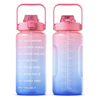 Fitness Waterfles met Rietje - Geen BPA - 2000 ml - Roze/Blauw