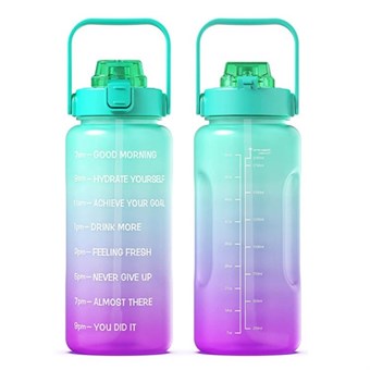 Fitness Waterfles met Rietje - BPA GRATIS - 2000 ml - Roze/Groen