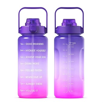 Fitness Waterfles met Rietje - Zonder BPA - 2000 ml - Roze/Paars