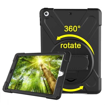 Unique Defense 360° Rotatie Cover met houder en draagriem voor iPad 9.7 (2018) / iPad 9.7 (2017) - Zwart