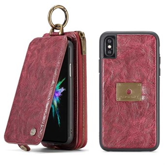 CaseMe Premium Leren Portemonnee met Magnetische Cover voor iPhone X / iPhone Xs - Rood