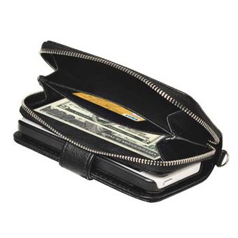 Lanyard zipper mega wallet case iPhone 5 / iPhone 5S / iPhone SE 2013 - Zwart