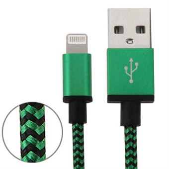 Nylon stof serie Lightning Kabel 1m - Groen