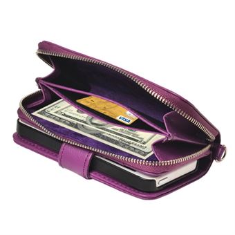 Lanyard zipper mega wallet case iPhone 5 / iPhone 5S / iPhone SE 2013 - Paars