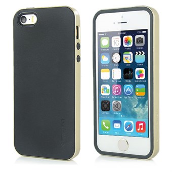 SPIGEN siliconen hoes met plastic bumper zijkanten voor iPhone 5 / iPhone 5S / iPhone SE 2013 - Zwart/Goud