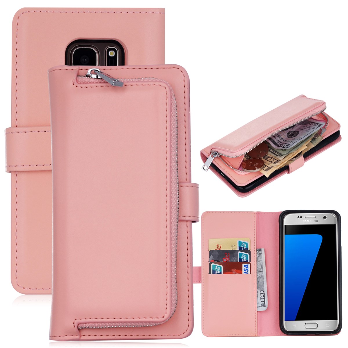 Voorzitter Kelder Huichelaar Delux multi-case met portemonnee en afneembare hoes voor Samsung Galaxy S7  Edge - Delicaat roze