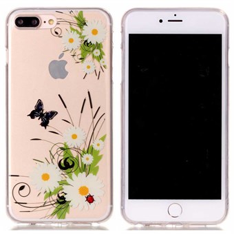 Designer motief siliconen hoes voor iPhone 7 Plus / iPhone 8 Plus - Witte bloem en vlinder