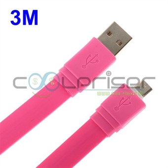 Platte micro-USB-kabel van 3 meter (magenta)