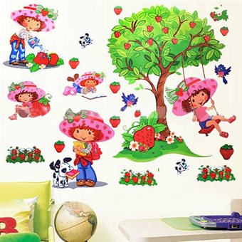 TipTop Muurstickers Happy Strawberry Girl & Strawberry Tree Pattern