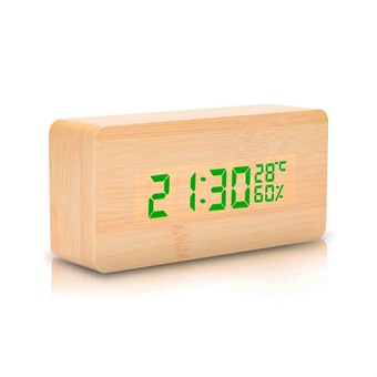 Houten klok met alarm - Groen display