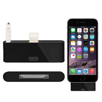  Audio Adapter 8 Pin naar 30 Pin iPhone 6 Plus / iPhone 6S Plus - Zwart