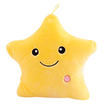 Smiley Star kussen met LED licht / Glow Pillow - Geel
