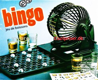 Bingo drukspel met borrelglas