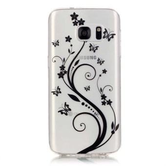 Stijlvolle transparante Samsung Galaxy S7 Edge siliconen hoes Black Flower Butterfly