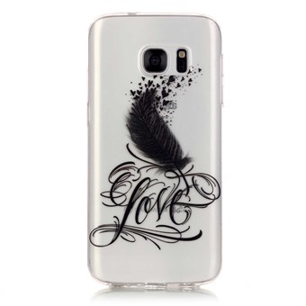 Stijlvolle transparante Samsung Galaxy S7 Edge siliconen hoes Zwart Love Feather