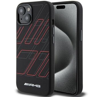 AMG AMHMP15M23SSPK iPhone 15 Plus / 14 Plus 6.7" zwart/zwart hardcase silicone hoesje met grote ruitjespatroon en MagSafe.