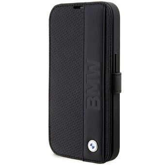 Hoesje BMW BMBKP14X22RDPK iPhone 14 Pro Max 6.7" zwart/zwarte hoes Leer Textured&Stripe