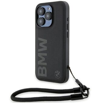 BMW BMHCP15L23RMRLK iPhone 15 Pro 6.1" zwart hoesje Signature Leather Wordmark Cord.