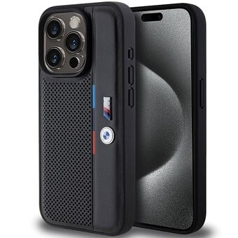 BMW BMHCP15X23PUPVK iPhone 15 Pro Max 6.7" zwarte hardcase met geperforeerd Tricolor lijn.