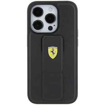Ferrari FEHCP15SGSPSIK iPhone 15 6.1" zwarte hardcase Grip Stand Metal Logo.