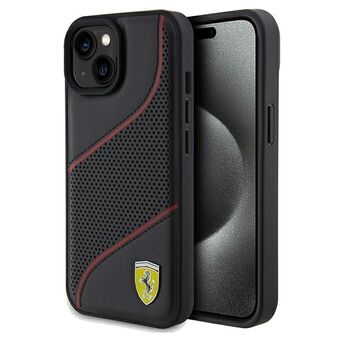 Ferrari FEHCP15SPWAK iPhone 15 / 14 / 13 6.1" zwarte harde hoes met geperforeerde golven en metalen logo