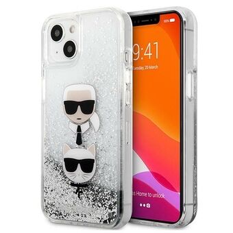Karl Lagerfeld iPhone 13 Mini Zilver Hardcase Liquid Glitter Karl & Choupette Head