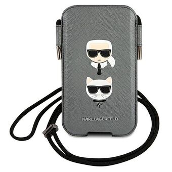 Karl Lagerfeld handtas KLHCP12MOPHKCG 6.1" grijs/grijze hardcase Saffiano Ikonik Karl & Choupette Head