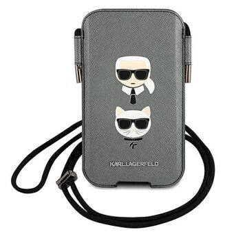 Karl Lagerfeld handtas KLHCP12LOPHKCG 6.7" grijs/grijze hardcase Saffiano Ikonik Karl & Choupette Head