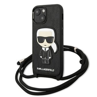 Karl Lagerfeld KLHCP13SCMNIPK iPhone 13 mini 5.4" hardcase zwart/zwart Leren Monogram Patch en kabel Iconik