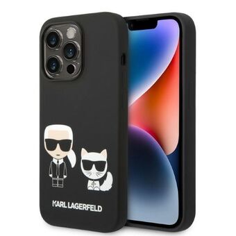 Karl Lagerfeld KLHMP14LSSKCK iPhone 14 Pro 6.1" hardcase zwart / zwart vloeibare siliconen Karl & Choupette Magsafe