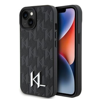 Karl Lagerfeld KLHCP15SPKLPKLK iPhone 15 / 14 / 13 6.1" zwart hardcase lederen monogram met hete stempel en metalen logo.
