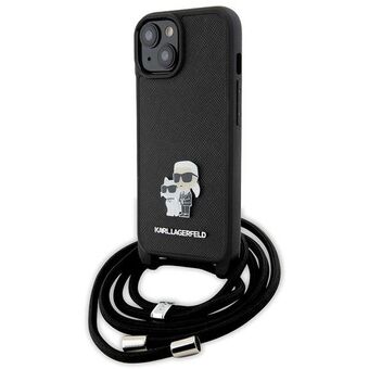 Karl Lagerfeld KLHCP15MSAKCPSK iPhone 15 Plus 6.7" hardcase zwart Crossbody Saffiano Metal Pin Karl & Choupette