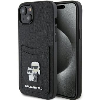 Karl Lagerfeld KLHCP15SSAPKCNPK iPhone 15 6.1" zwart hardcase Saffiano Cardslot Karl&Choupette Metalen Pin