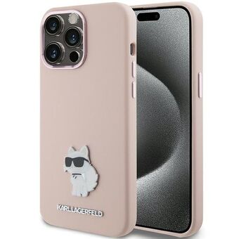 Karl Lagerfeld KLHCP15XSMHCNPP iPhone 15 Pro Max 6.7" roze/roze silicone Choupette metalen pin.