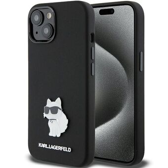 Karl Lagerfeld KLHCP15SSMHCNPK iPhone 15 6.1" zwart/zwart Silicone Choupette Metalen Pin