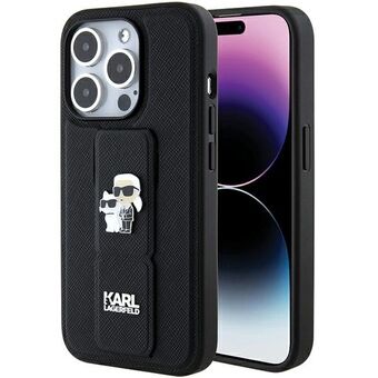 Karl Lagerfeld KLHCP15XGSAKCPK iPhone 15 Pro Max 6.7" zwarte hardcase Gripstand Saffiano Karl & Choupette Pins.