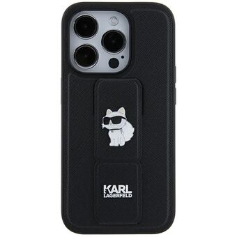 Karl Lagerfeld KLHCN61GSACHPK iPhone 11 / Xr 6.1" zwarte hardcase Gripstand Saffiano Choupette Pins.