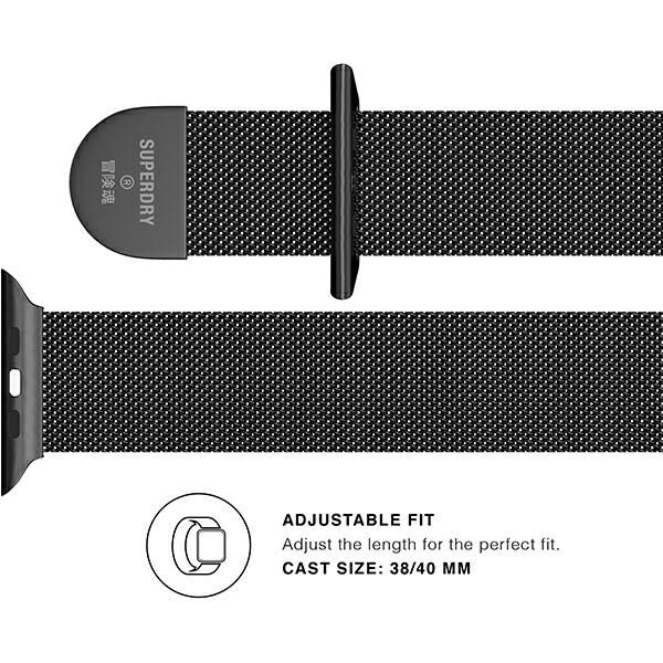 SuperDry horlogeband Apple Watch 38/40/41 Ringpantser zwart/zwart 41681