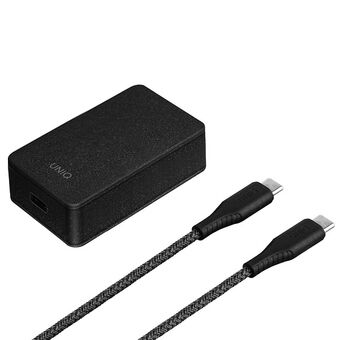 UNIQ bestelling. netwerk. Versa Slim USB-C PD 18W + USB-C naar USB-C kabel zwart / carbonzwart (LITHOS Collective)