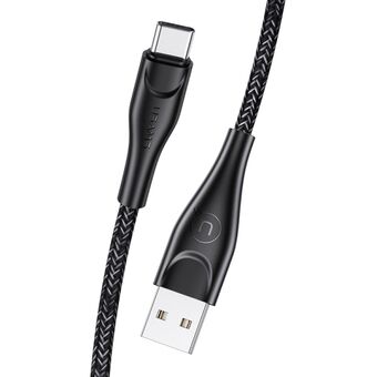 USAMS Gevlochten kabel U41 USB-C 1m 2A zwart/zwart SJ392USB01 (US-SJ392) Snel opladen