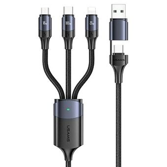 USAMS Kabel U71 3-in-1 1.2m 6A Snelladen zwart (USB/USB-C naar lightning/microUSB/USB-C) SJ511USB01 (US-SJ511)