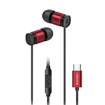 USAMS oortelefoon EP-46 USB-C rood / rood 1,2m HSEP4604
